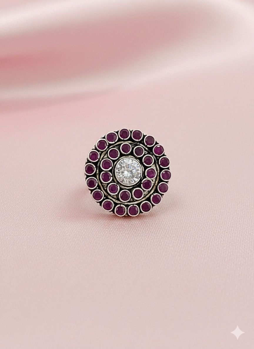 Premium 92.5 Silver Kundan Circle Adjustable   Women’s Ring